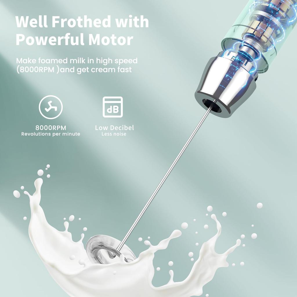 Maestri House Rechargeable Milk Frother, Electric Milk Frother, Waterproof, Powerful, One-Button, Japanese Instruction Manual (Blue)