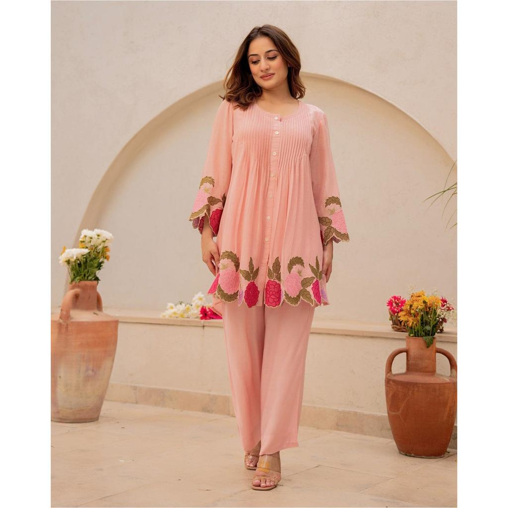 Beautiful Embroidery Kurta Pant Cord Set Indian Women Party Wear Kurta Set Dress