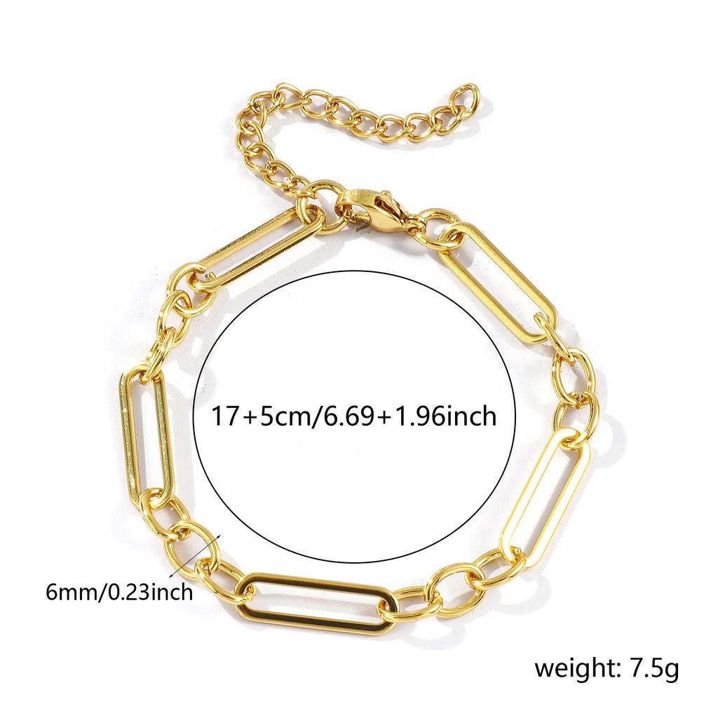 1 Piece Fashion304 Stainless Steel Handmade 18K Gold Plated Oval Link Chain Bracelets For Women Men Gift 17cm(6.7") long