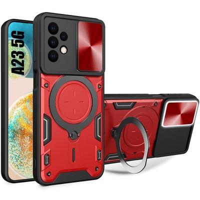 Case for Samsung Galaxy A23 4G-5G Red Shockproof Anti-Scratch with Metal Stand and Camera Protection