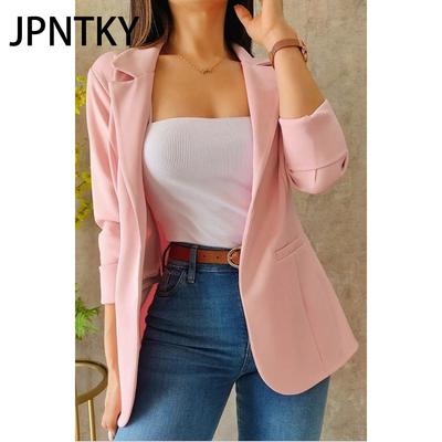 JPNTKY Women's Vintage Casual Solid Color Print Autumn Winter Long Sleeve POLO Neck Jackets & Coats