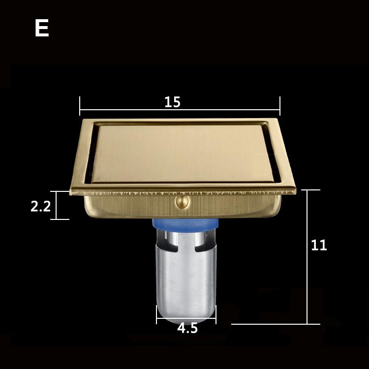 Modern Design Square Brass Floor Drain Brushed Gold Anti-Odor Bathroom Shower Drainer for Hotels