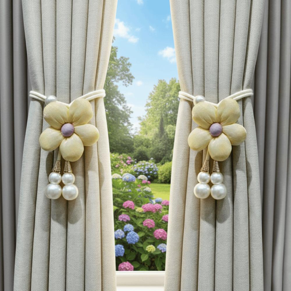 Adjustable Pearl Curtain Holdbacks Fabric Flowers Curtain Buckle Curtains Tie Rope  Living Room