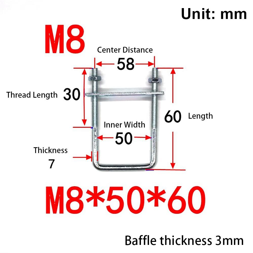 1Pcs Durable Galvanized Q235 Carbon Steel M8 Square Tube Clamp With Baffle Screws Square Bolt Right Angle U-bolt for Square Tube