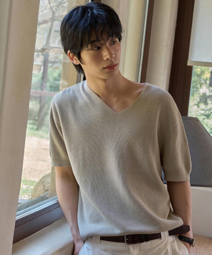 Wednesday Oasis Washable Every V-Neck Half Knit_Beige(Wc26Kn49)