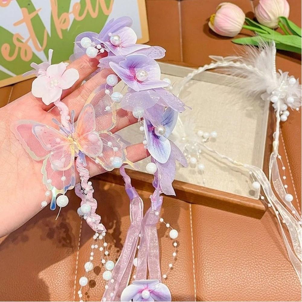 Non-Slip Princess Flower Crown 3D Butterflies Princess Hair Hoop Fairy Butterfly Headband  Gifts