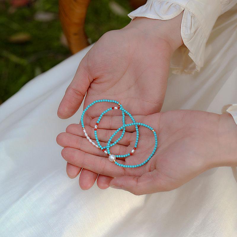 100% Natural Freshwater Pearl & Turquoise Stone 14K Gold Filled Ladies Beads Chain For Women Bracelet  For Women Gifts
