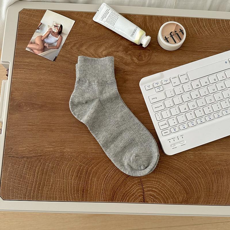 White Polka Dot Socks Medium Tube Socks Summer Thin Solid Color Breathable Short Cotton Socks Simple Mesh Versatile