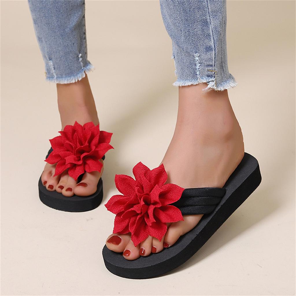 Ladies Fashion Summer Solid Color Suede Flower Decorative Open Toe Microwavable Slippers Women Womens Fuzzy Slipper Socks Goats