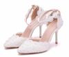 Fashion Wedding Shoes Bride White Wedding Shoes Female High Heels Ankle Strap Pumps Women's Shoes Rhinestone Lace High Heels Party Shoe