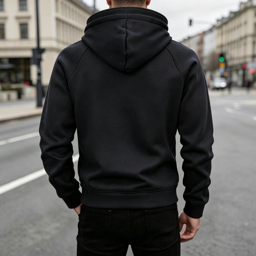 Men's Quarter Zip Hoodie, Half Zip Pullover Sweatshirt with Chest Pockets & Patch Logo, Casual Streetwear for Men