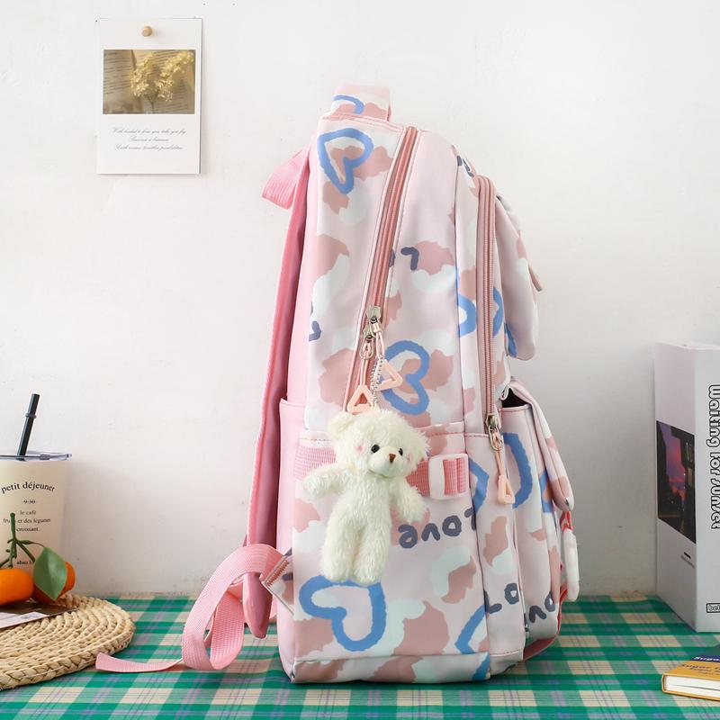 Women's Love Backpack Set Student Large Capacity School Bag Women's Four-Piece Backpack with Pen Bag