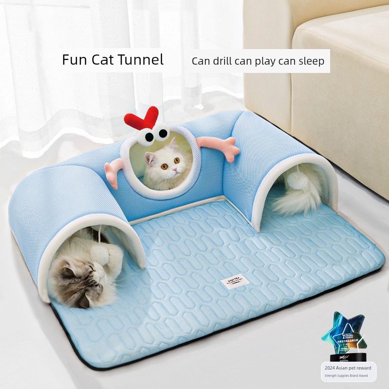 

Cat Nest Summer Cat Tunnel Cat Shelter Cat Bed Removable and Washable Cat Cool Feeling Ice Silk All Year Round Neutral Pet Supplies S(55cm * 40cm for kittens) Carlo Blue Big Eye Cute