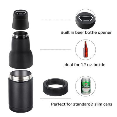 New 2 In 1 Beer Can Holder Vacuum Insulated Double Walled 304 Stainless Steel Beer Bottle Holder with Opener Beer Cooler 12oz