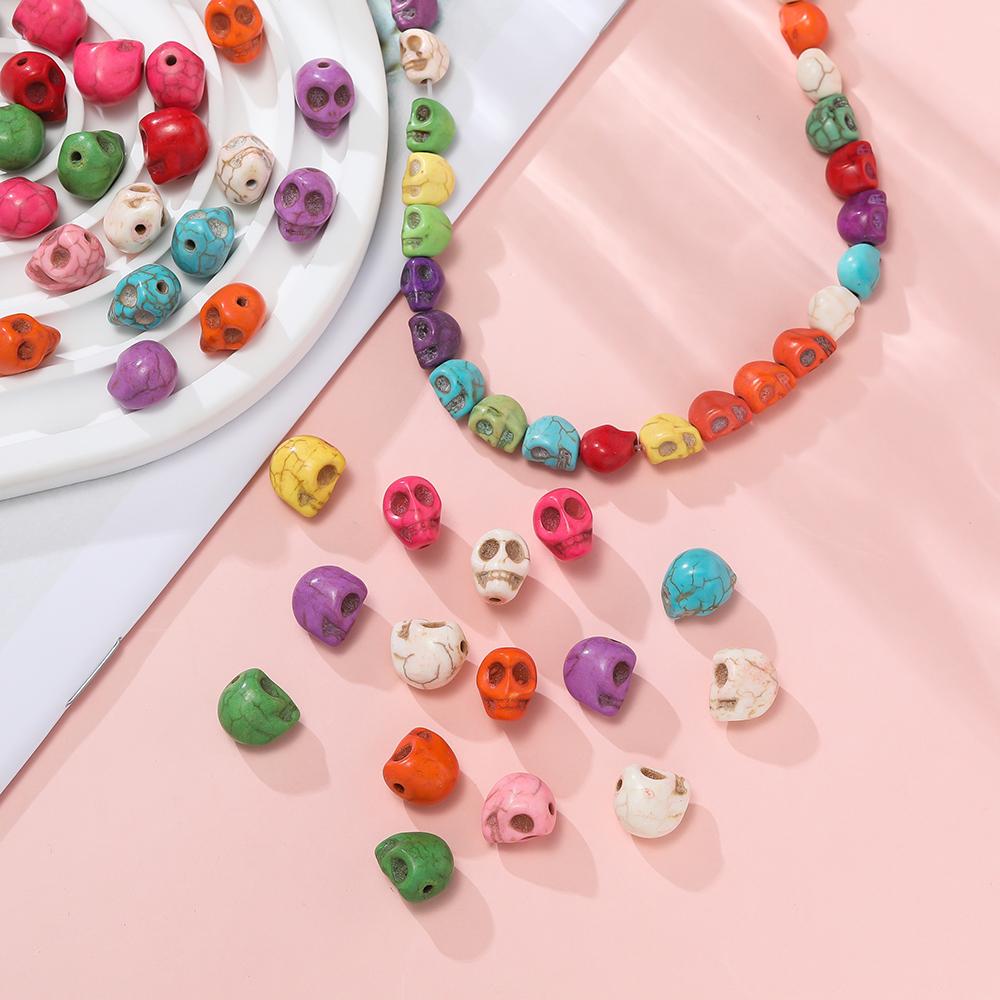 20pcs/Lot Colorful Stone Skull Beads Synthetic Turquoise Spacer Bead for Bracelet Necklace DIY Jewelry Making Accessories
