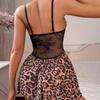 Rochie Sexy din Plasă pentru Femei cu Imprimeu Leopard și Patchwork din Dantelă, Decolteu în V cu Bretele Subțiri, Decupată, Bodycon, Croială Strâmtă