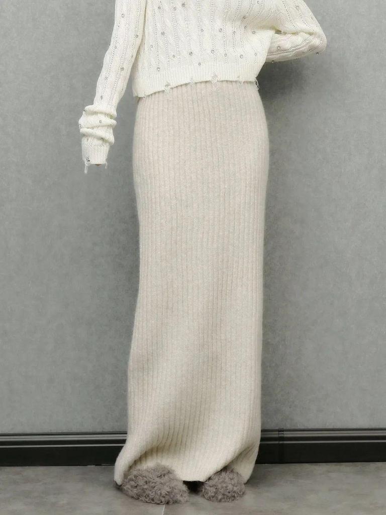 Temperament: Women's High-End Ribbed Knit Midi Pencil Skirt