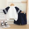 “2025 New Style Boys' Summer Two-Piece Set: Lapel Stripe Short Sleeve"