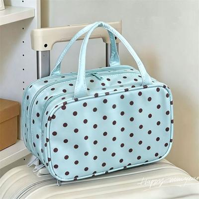 Gepunktete Handheld Make-up Tasche Multifunktionale Wasserdichte PU Kosmetiktasche Große Kapazität Drei Schichtige Trennwand Kulturtasche
