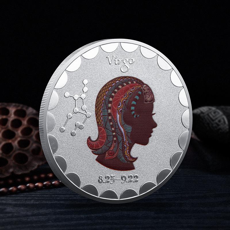 Twelve Constellation Commemorative Coins, European and American, Sun and Moon Gods, Lucky, Colorful, Constellation Enthusiasts, Collected Silver Coins
