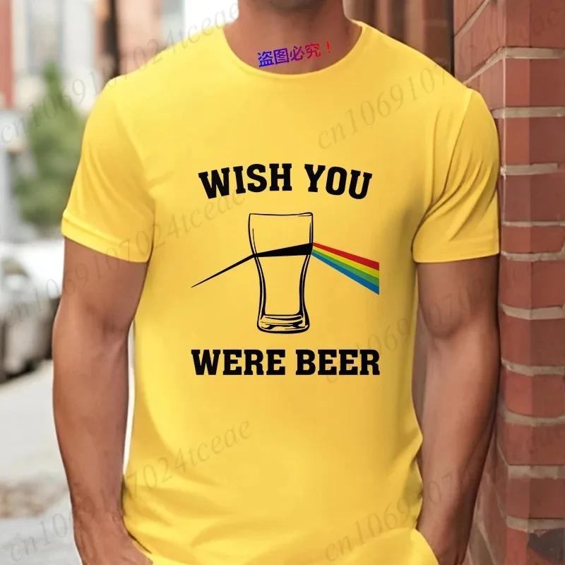 Fashion Wish You Were Beer Letter Print T-shirt Funny T Shirt for Unisex Rainbow Beer Glass Pattern Tops Summer Casual Party Tops