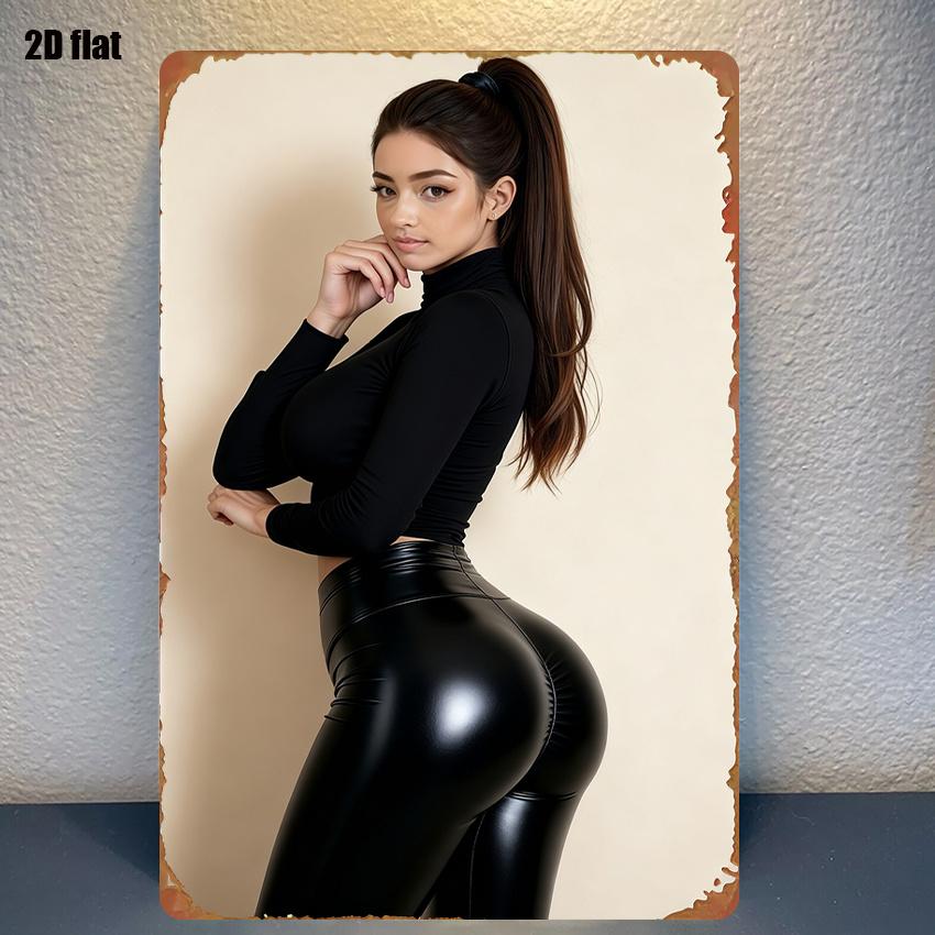 pc Metal Sign Featuring a Stylish Woman in a Bodysuit Designed with Classic Characters And Vibrant Colors Perfect for Decorat