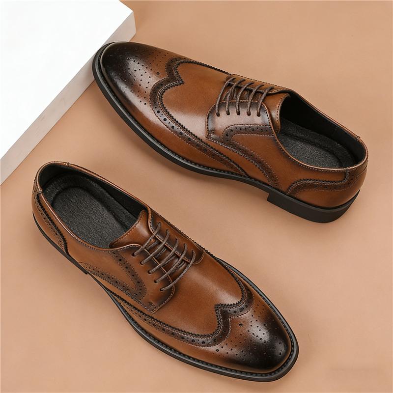 Designer New Men's Pointed Lace Up Brown Pu Leather Wedding Oxford Brogues Shoes Male Formal Dress Footwear Zapatos Hombre