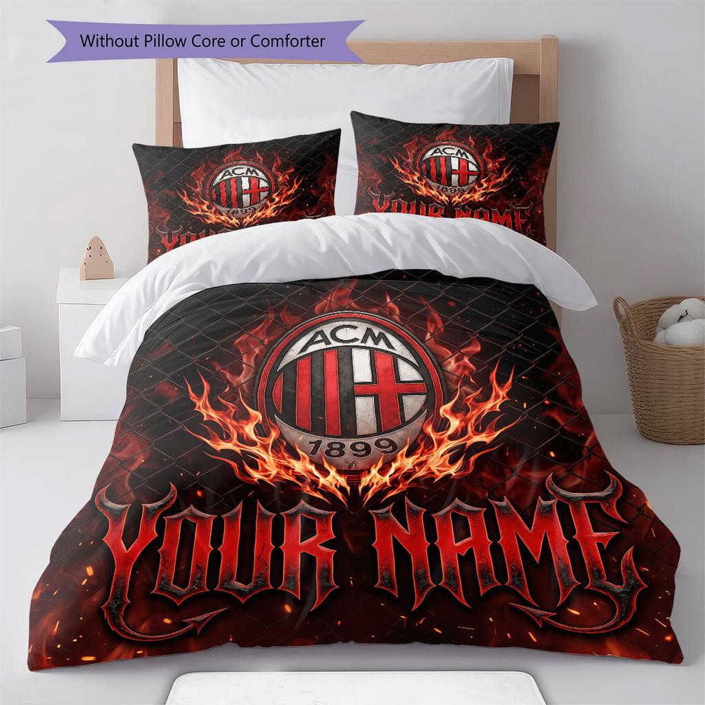 Custom Name,Milan Rossoneri Pattern Bedding Home Decoration Birthday Gift ( 1 duvet cover + 2 pillowcase, without core),fan merchandise.