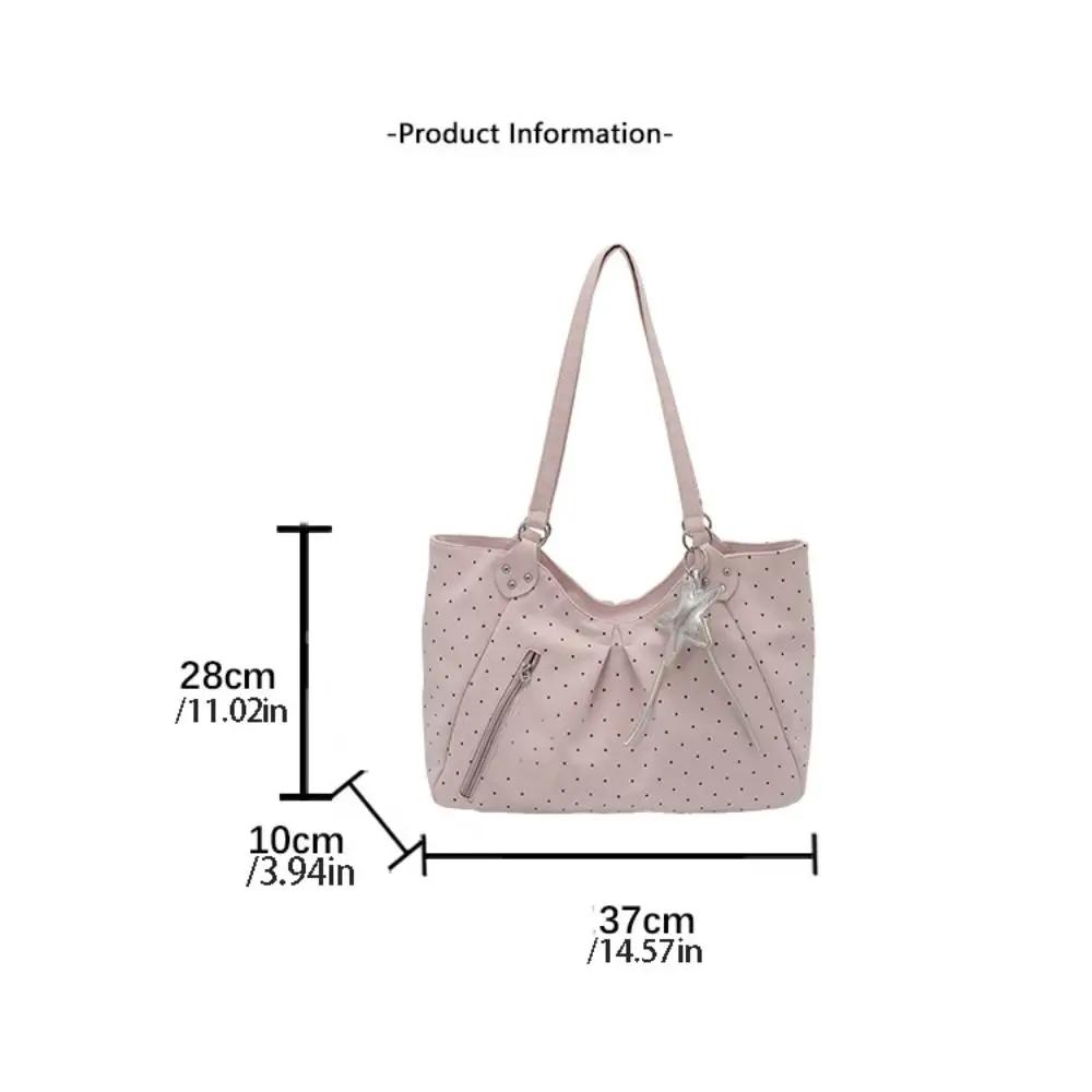 Shoulder Tote Bag Korean Polka Dot Retro Cute Zipper Vintage Large Capacity Underarm Casual Daily New forWomen Shopping Work