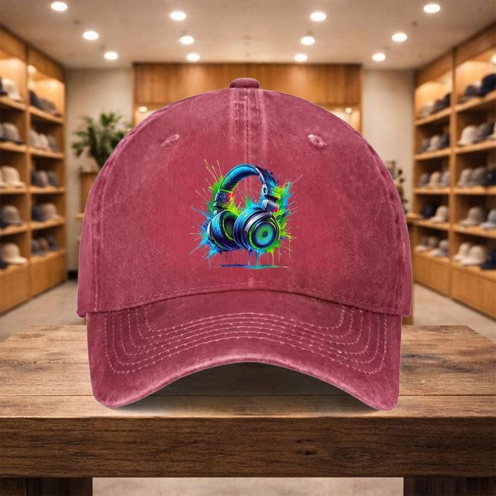 Gaming Headset Print Baseball Cap Washed Denim Adjustable Sports Hat Unisex Casual Streetwear