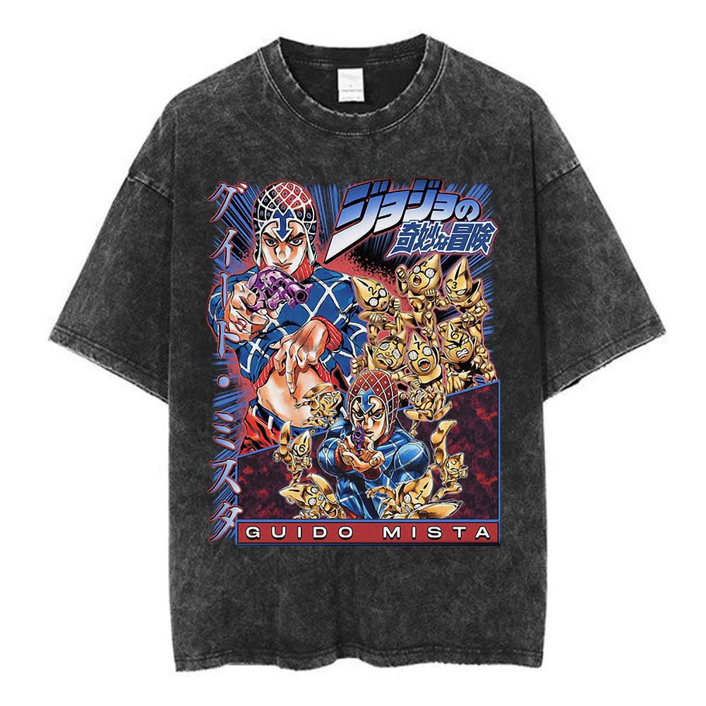 Jolyne Cujoh Stone Ocean Vintage Washed T Shirt Anime Jojo Bizarre Adventure T-shirts Casual Cotton Short Sleeve T Shirts Unisex