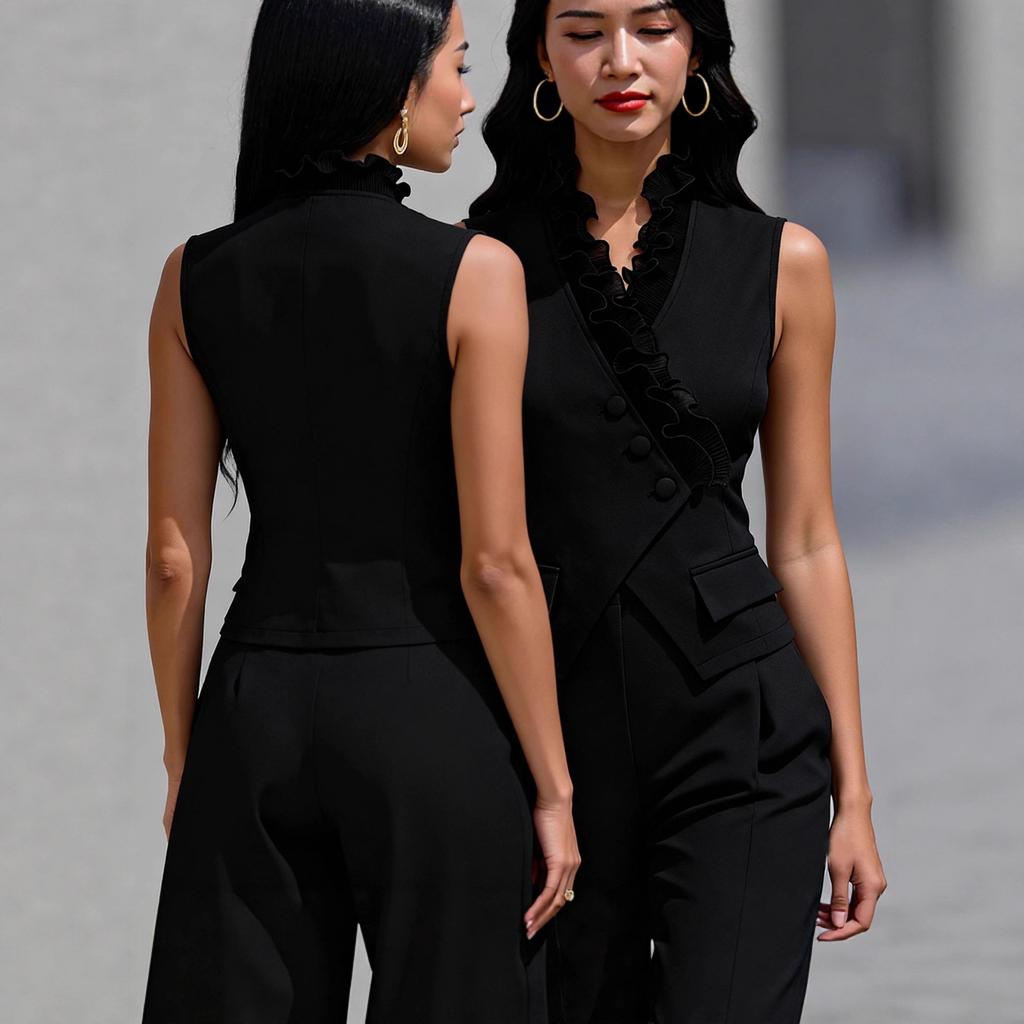 Spring European and American temperament elegant edge vest slim sleeveless V-neck commuter women's clothing