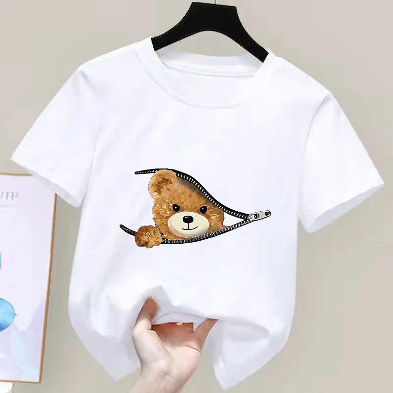 Short Sleeve Fashion Bear Funny Y2k T Shirts Manga Kids Childrens Tshirt Boys Girls Summer Spring Casual Top Tee Shirt