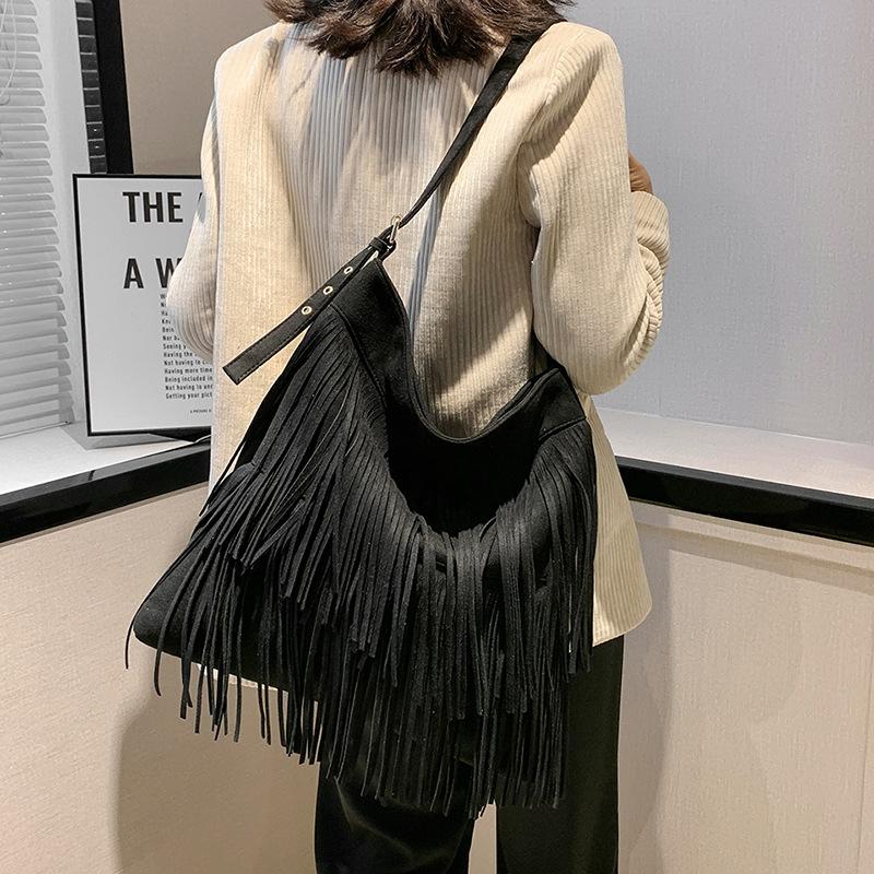 Borsa a Spalla da Donna Fashi con Frange in Pelle PU Scamosciata Borsa a Tracolla con Nappe ad Alta Capacità Borse da Viaggio Femminili per Donne