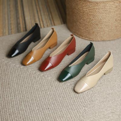 Sapatos casuais de um só tom moda sapatos femininos costura boca rasa salto baixo sapatos de avó sapatos preguiçosos