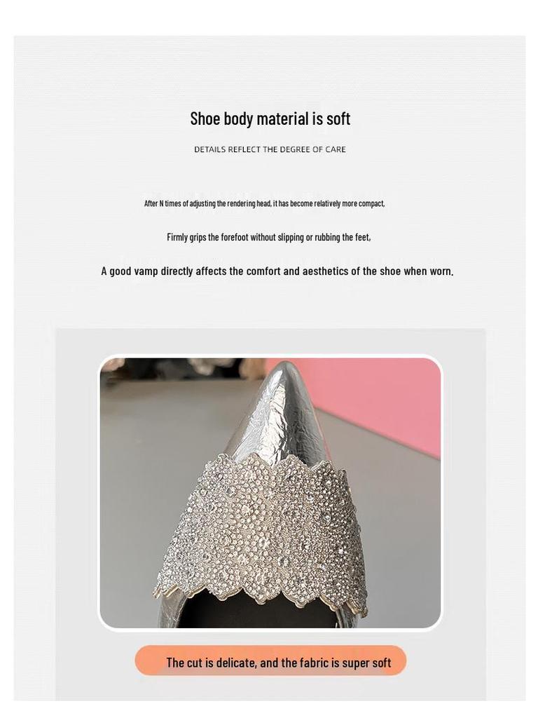 2025 Autumn Silver Rhinestone Pointed Toe Low-Cut Women's Shoes - 5CM Hidden Heel, Comfortable Fit
