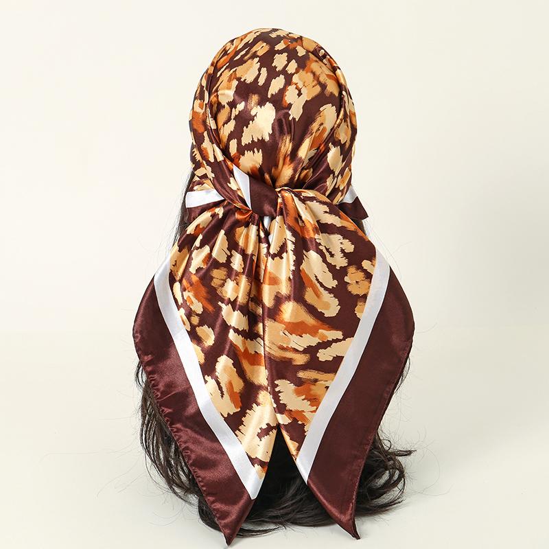 Leopard Print 90*90cm Square Women Silk Scarf Hijab Shawl Kerchief Hair Towel Soft Neck Headband Bandana Scarves Wrap