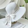 French Elegant Ribbon Bow Pearl Grass Hat Women's Summer Dome Seaside Outing Shading Versatile Top Hat Tide