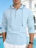 Men's Cotton Linen Hooded Long Sleeve Shirt Lightweight Quick Dry Loose Casual Solid Color Top