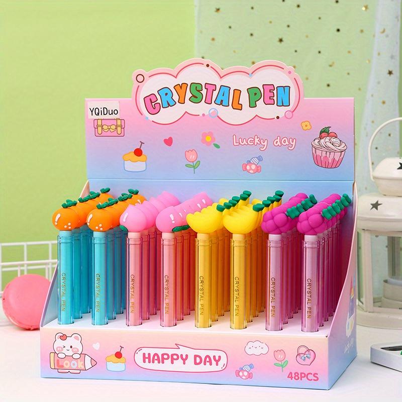 

48pcs 0.5mm Soft Glue Fruit Styling Series Crystal Neutral Pen Styling Gift Pen Signature Pen Creative Stationery Back To School Season Random style 48pcs
