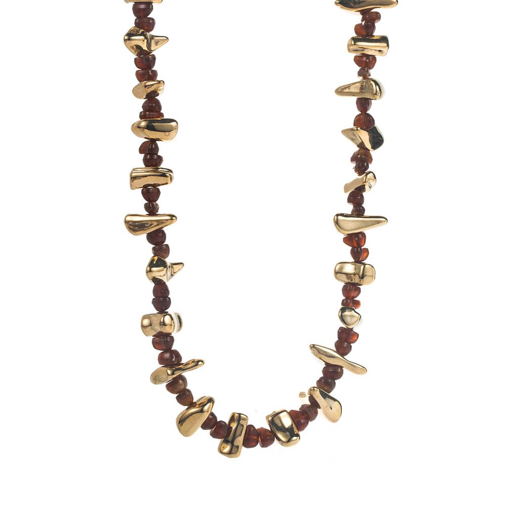 Vintage Geometric Irregular Alloy Resin Necklace, Autumn and Winter Maillard Wind Beaded Collarbone Chain