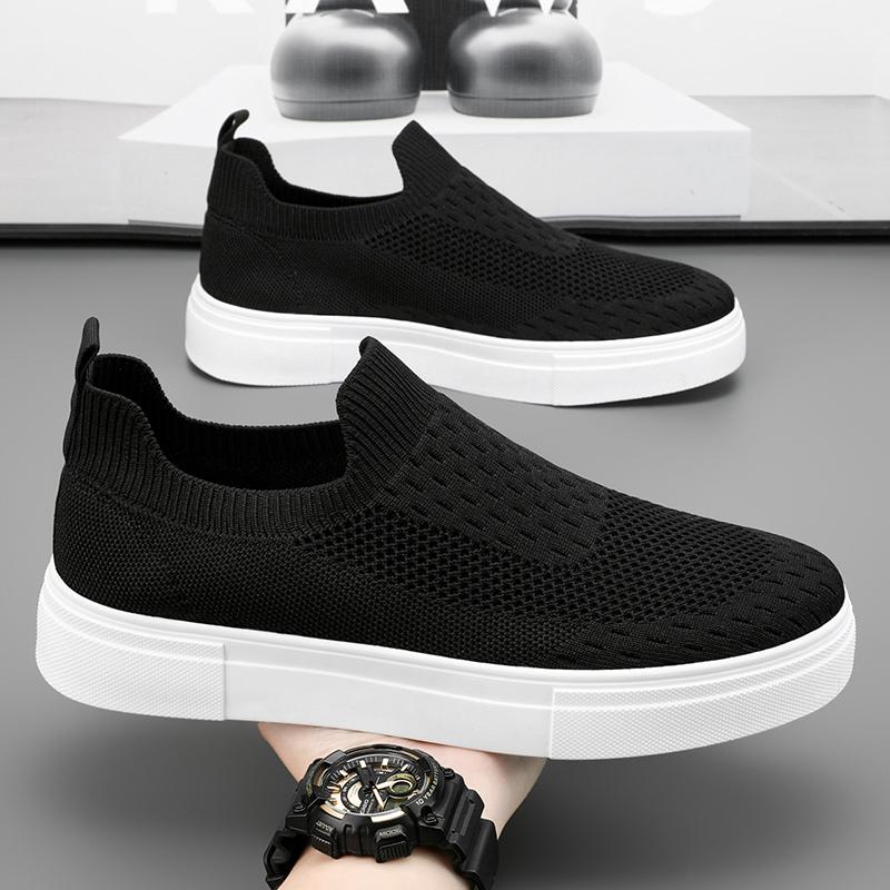Breathable Summer Lightweight Knitted Mesh Men's Shoes Casual Work Canvas Shoes Black Color Sports Shoes Leisure Footwear
