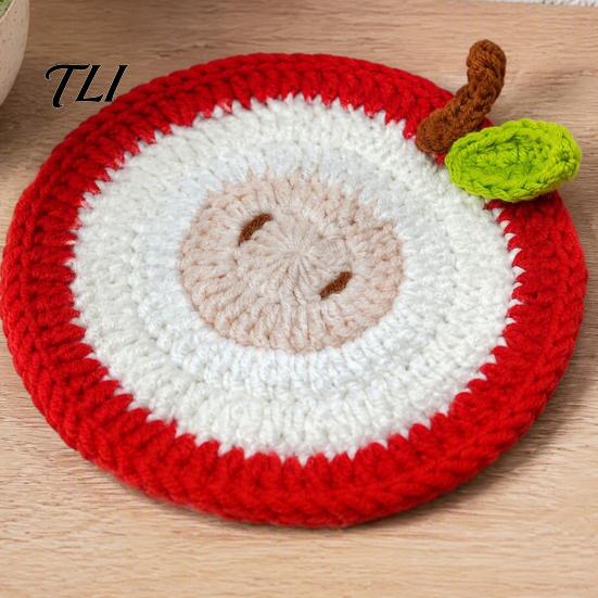 Reusable Washable Drink Coasters Christmas Crochet Coaster, Handmade Woven Cup Pad, Cute Santa Snowman Soft Thick Cotton Fiber Gingerbread Man