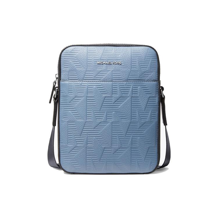 New MICHAEL KORS MK Cooper Leather Cell Phone Pouch, Crossbody Bag Medium Men's Haze Blue/Black 37S2LCOC6L-411