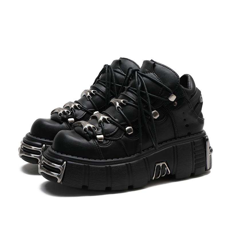 Neue Marke Punk Style Damenschuhe Schnürschuhe Absatzhöhe 6CM Plateau Schuhe Frau Rock Stiefel Metalldekor Damen Sneakers