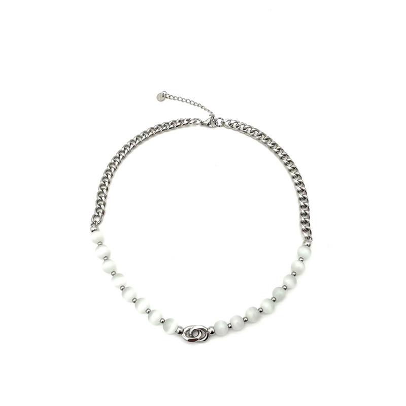 Современное геометрическое ожерелье в китайском стиле для мужчин и женщин из нержавеющей стали с камнем «Кошачий глаз»