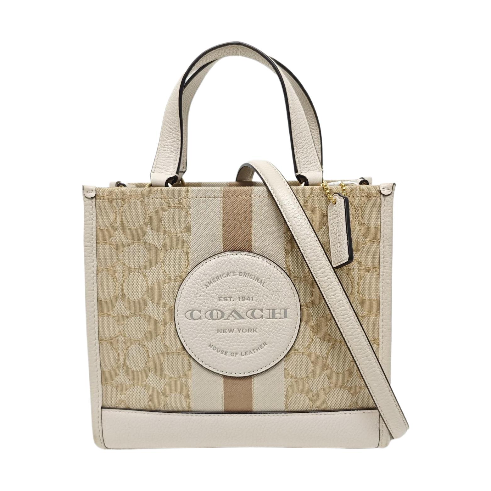 [Pre-Owned] Dempsey 22 Monogram Stripe Logo Accent Fabric And Leather Tote Bag - Excellent #1XXVNZN ONE SIZE