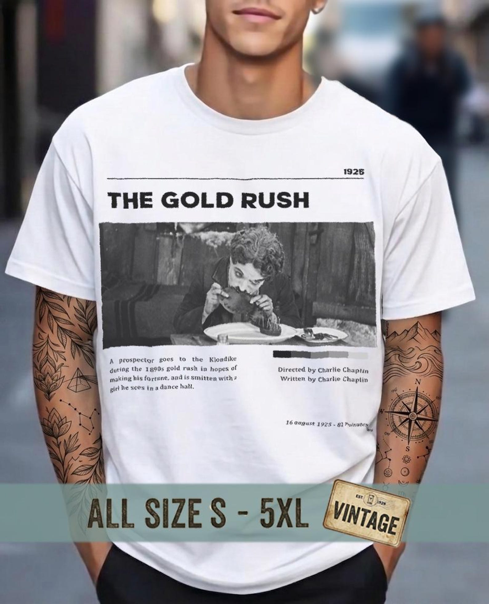 Charlie Chaplin Shirt, The Gold Rush Dance, Vintage Cinema Tee, Retro Movie Lover Gift, Classic Hollywood Tshirt, Maglietta Cinema d Autore 2XL