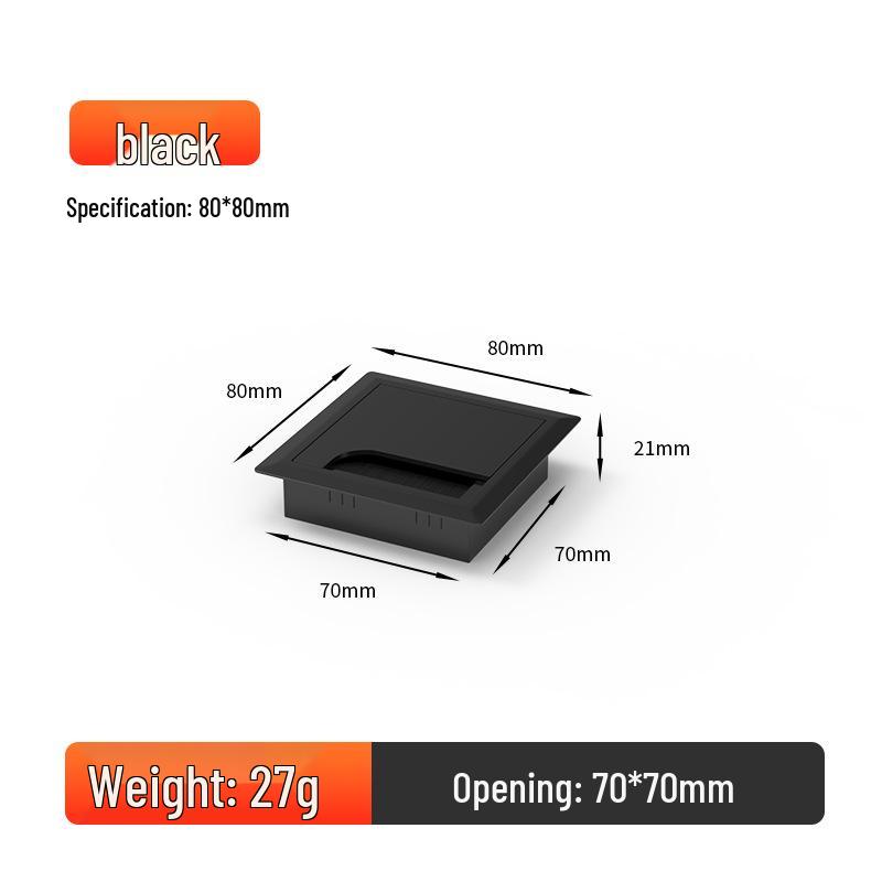 Black & White Square Plastic Desktop Cable Management Hole Cover - Dustproof Cable Entry Box