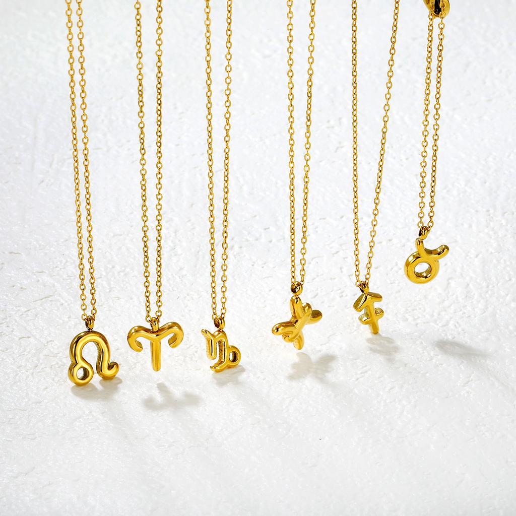 Fashion Creative Zodiac Pendant Necklace Gold Bubble Charm Versatile Collarbone Chain Jewelry